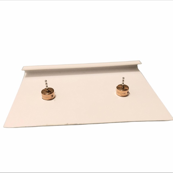 HP π₯³ MICHAEL KORS Rose Gold Tone Stud Earrings With MK Logo & Clear Rhinestones - Picture 7 of 9